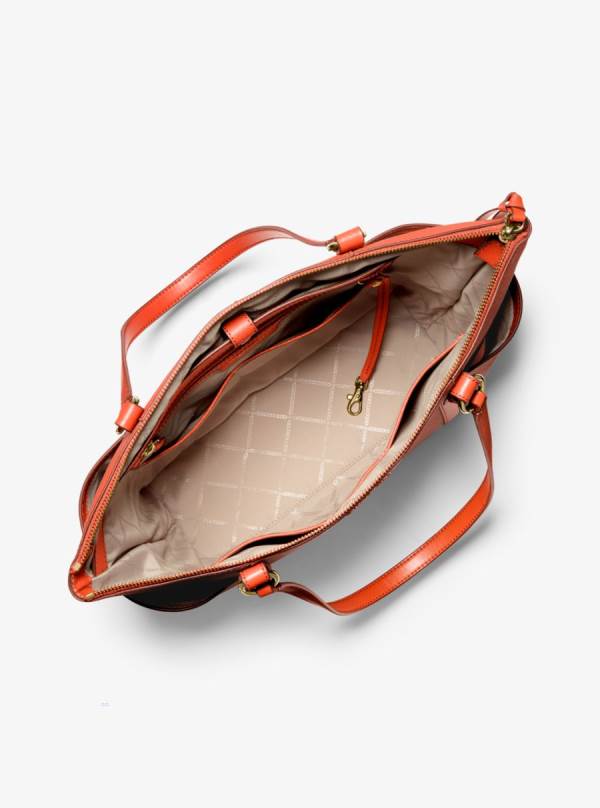 Damske Prenosná Taška Michael Kors Sullivan Large Saffiano Leather Top-Zip Oranžové Hnede - Kabelky Michael Kors Outlet | ELAZU-2146